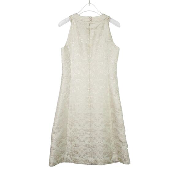 Ann Taylor Ivory Metallic Floral Jacquard Print Sleeveless A-Line Halter Dress 2 - Picture 5 of 7